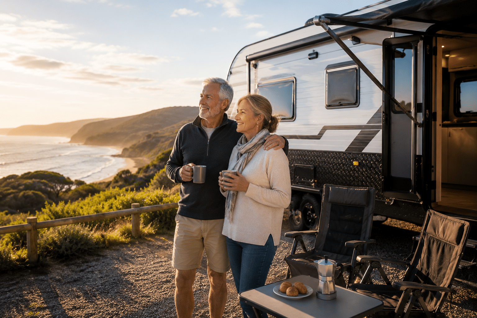 Retired couple planning their Big Lap with grey nomad finance